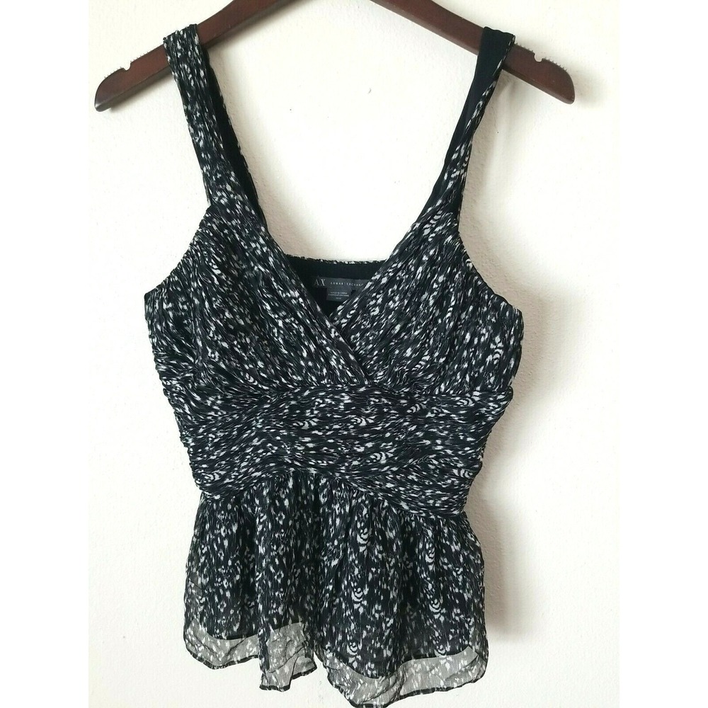 AX Armani Exchange Sleeveless V Neck Black White Blouse Size M Peplum